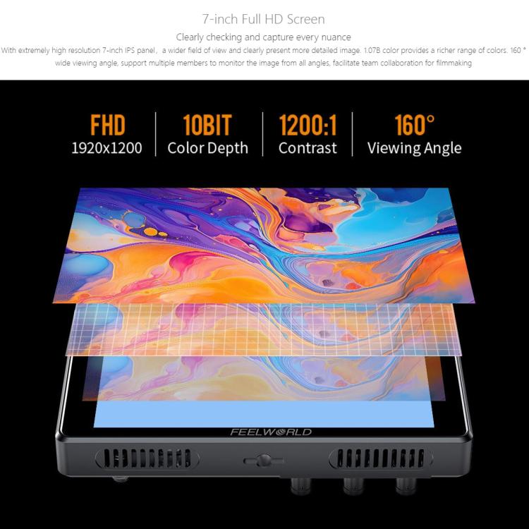 FEELWORLD S7 7 inch 12G SDI HDMI2.0 Camera Field Monitor High Brightness1600nit Touchscreen Monitor, S7