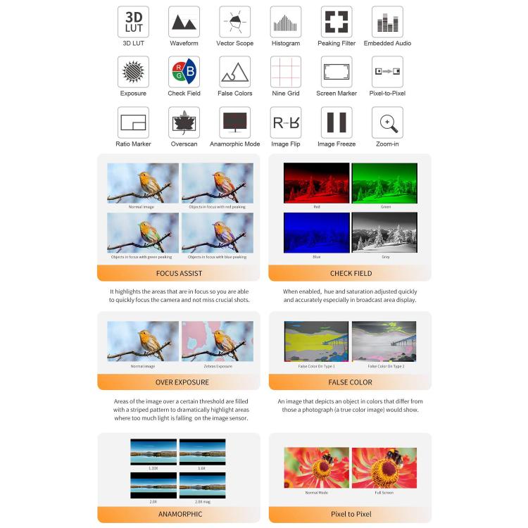 FEELWORLD H5 5.5 inch 12G SDI HDMI 2.0 Camera Field Monitor High Brightness 1200nit Touchscreen Monitor, H5