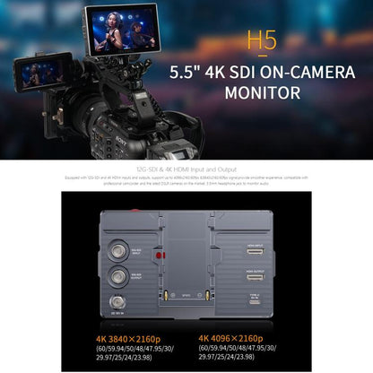 FEELWORLD H5 5.5 inch 12G SDI HDMI 2.0 Camera Field Monitor High Brightness 1200nit Touchscreen Monitor, H5