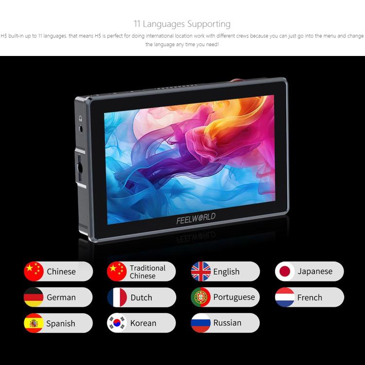FEELWORLD H5 5.5 inch 12G SDI HDMI 2.0 Camera Field Monitor High Brightness 1200nit Touchscreen Monitor, H5