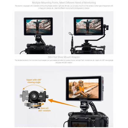 FEELWORLD H5 5.5 inch 12G SDI HDMI 2.0 Camera Field Monitor High Brightness 1200nit Touchscreen Monitor, H5
