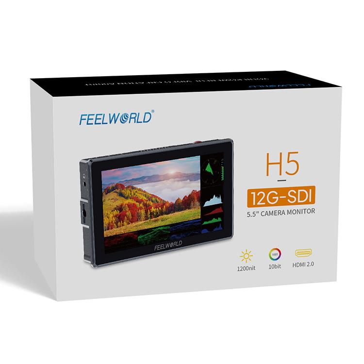 FEELWORLD H5 5.5 inch 12G SDI HDMI 2.0 Camera Field Monitor High Brightness 1200nit Touchscreen Monitor, H5