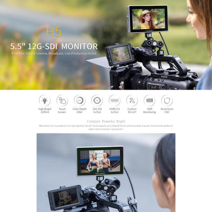 FEELWORLD H5 5.5 inch 12G SDI HDMI 2.0 Camera Field Monitor High Brightness 1200nit Touchscreen Monitor, H5