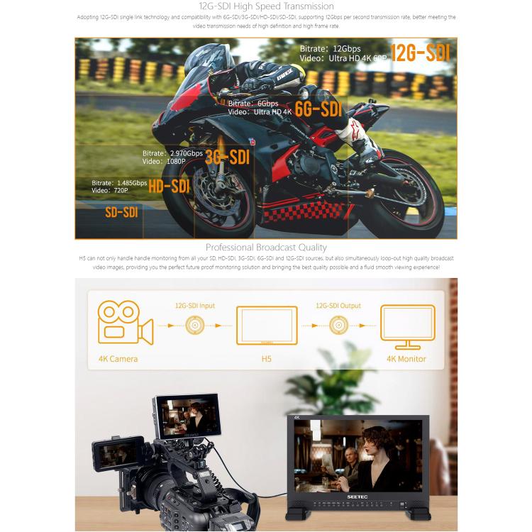 FEELWORLD H5 5.5 inch 12G SDI HDMI 2.0 Camera Field Monitor High Brightness 1200nit Touchscreen Monitor, H5
