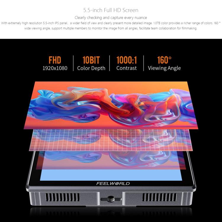 FEELWORLD H5 5.5 inch 12G SDI HDMI 2.0 Camera Field Monitor High Brightness 1200nit Touchscreen Monitor, H5