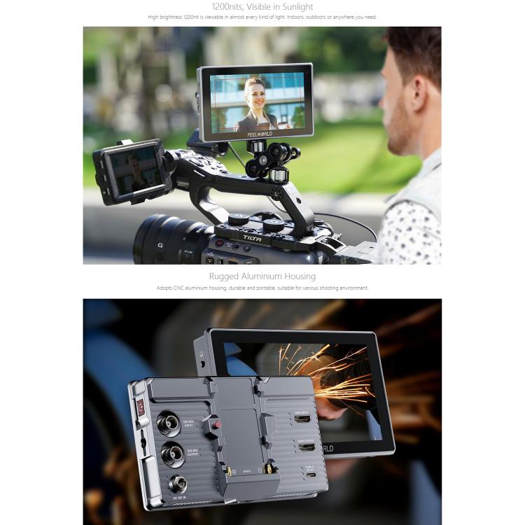 FEELWORLD H5 5.5 inch 12G SDI HDMI 2.0 Camera Field Monitor High Brightness 1200nit Touchscreen Monitor, H5