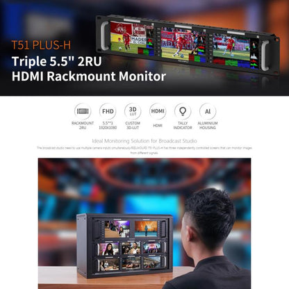 FEELWORLD T51 PLUS-H Triple 5.5 inch 2RU Rackmount Monitor Full HD 4K HDMI SDI AV Monitor, T51 PLUS-H