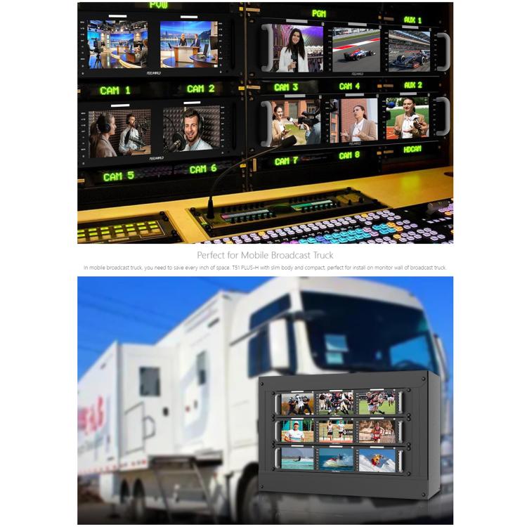 FEELWORLD T51 PLUS-H Triple 5.5 inch 2RU Rackmount Monitor Full HD 4K HDMI SDI AV Monitor, T51 PLUS-H