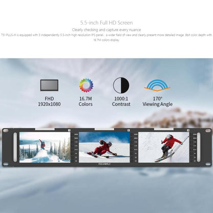 FEELWORLD T51 PLUS-H Triple 5.5 inch 2RU Rackmount Monitor Full HD 4K HDMI SDI AV Monitor, T51 PLUS-H