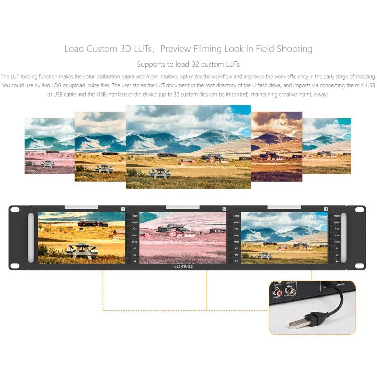 FEELWORLD T51 PLUS-H Triple 5.5 inch 2RU Rackmount Monitor Full HD 4K HDMI SDI AV Monitor, T51 PLUS-H