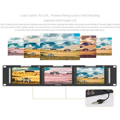 FEELWORLD T51 PLUS-H Triple 5.5 inch 2RU Rackmount Monitor Full HD 4K HDMI SDI AV Monitor, T51 PLUS-H