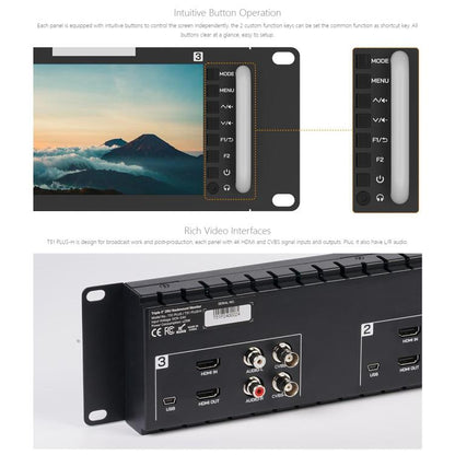 FEELWORLD T51 PLUS-H Triple 5.5 inch 2RU Rackmount Monitor Full HD 4K HDMI SDI AV Monitor, T51 PLUS-H