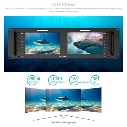 FEELWORLD D71 PLUS-H Dual 7 inch 3RU Rackmount Monitor 4K HDMI 1920 x 1200 IPS Monitor, D71 PLUS-H