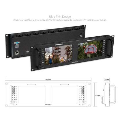 FEELWORLD D71 PLUS-H Dual 7 inch 3RU Rackmount Monitor 4K HDMI 1920 x 1200 IPS Monitor, D71 PLUS-H