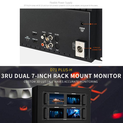 FEELWORLD D71 PLUS-H Dual 7 inch 3RU Rackmount Monitor 4K HDMI 1920 x 1200 IPS Monitor, D71 PLUS-H