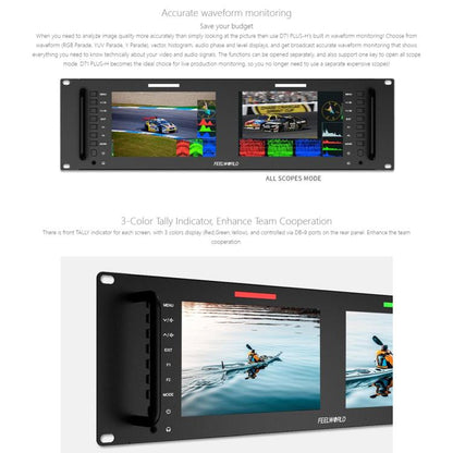 FEELWORLD D71 PLUS-H Dual 7 inch 3RU Rackmount Monitor 4K HDMI 1920 x 1200 IPS Monitor, D71 PLUS-H