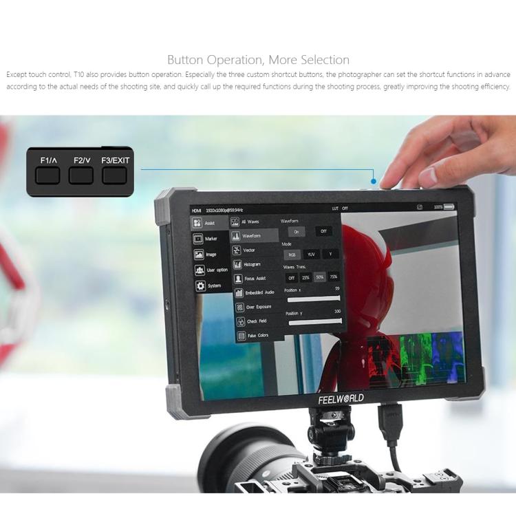 FEELWORLD T10 10.1 inch Aluminium DSLR Camera Field Monitor Touch Screen 4K HDMI Monitor, T10