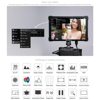 FEELWORLD T10 10.1 inch Aluminium DSLR Camera Field Monitor Touch Screen 4K HDMI Monitor, T10