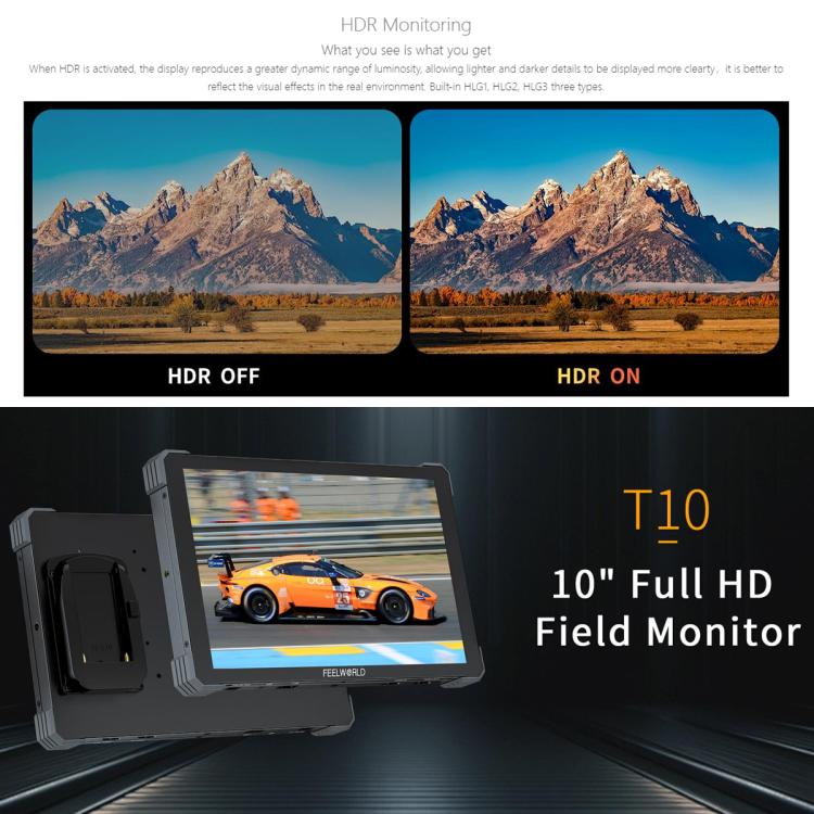 FEELWORLD T10 10.1 inch Aluminium DSLR Camera Field Monitor Touch Screen 4K HDMI Monitor, T10