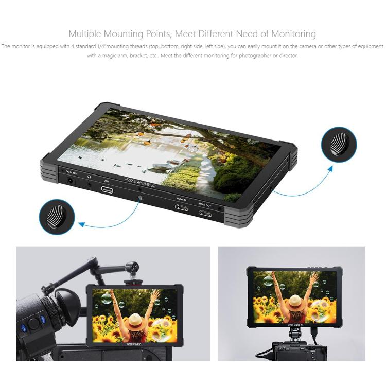 FEELWORLD T10 10.1 inch Aluminium DSLR Camera Field Monitor Touch Screen 4K HDMI Monitor, T10