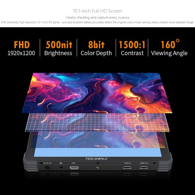 FEELWORLD T10 10.1 inch Aluminium DSLR Camera Field Monitor Touch Screen 4K HDMI Monitor, T10