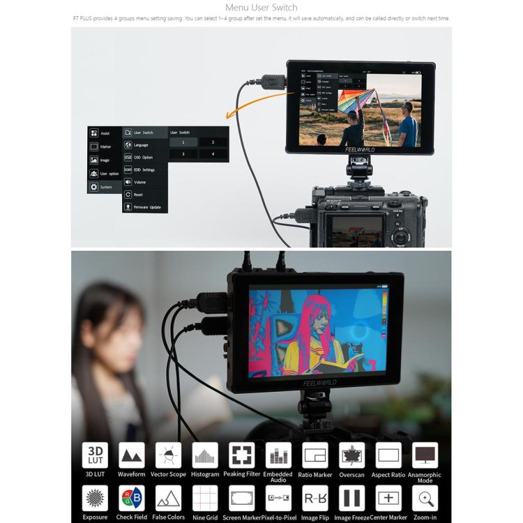 FEELWORLD F7 PLUS 7 inch DSLR Camera Field Monitor Touch Screen 4K HDMI High Brightness 1200nit Monitor, F7 PLUS