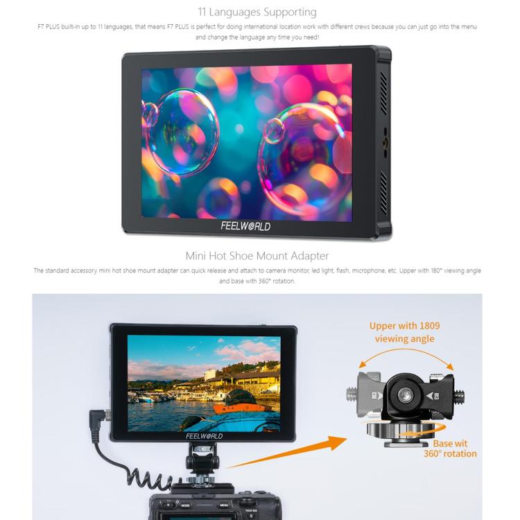 FEELWORLD F7 PLUS 7 inch DSLR Camera Field Monitor Touch Screen 4K HDMI High Brightness 1200nit Monitor, F7 PLUS
