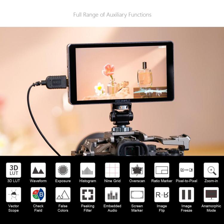 FEELWORLD P6XL 6.0 inch Aluminium Built-in Battery DSLR Camera Field Monitor Touch Screen 4K HDMI High Brightness 1200nit Monitor, P6XL