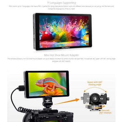 FEELWORLD P6XL 6.0 inch Aluminium Built-in Battery DSLR Camera Field Monitor Touch Screen 4K HDMI High Brightness 1200nit Monitor, P6XL