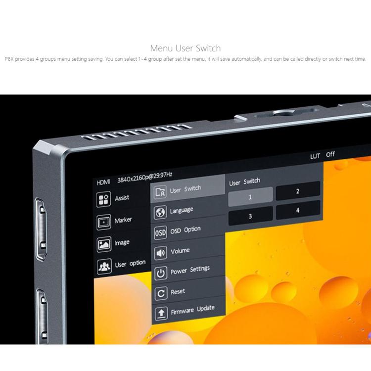 FEELWORLD P6X 5.5 inch Aluminium DSLR Camera Field Monitor Touch Screen 4K HDMI High Brightness 1000nit Monitor, P6X