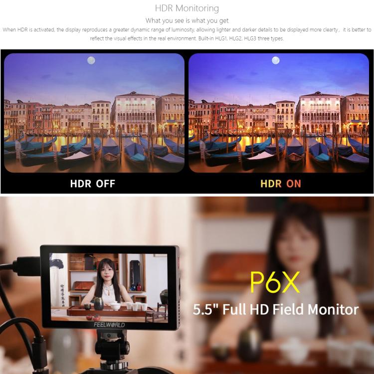 FEELWORLD P6X 5.5 inch Aluminium DSLR Camera Field Monitor Touch Screen 4K HDMI High Brightness 1000nit Monitor, P6X