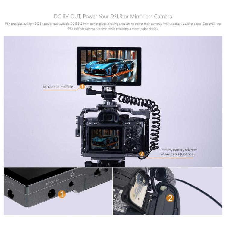 FEELWORLD P6X 5.5 inch Aluminium DSLR Camera Field Monitor Touch Screen 4K HDMI High Brightness 1000nit Monitor, P6X