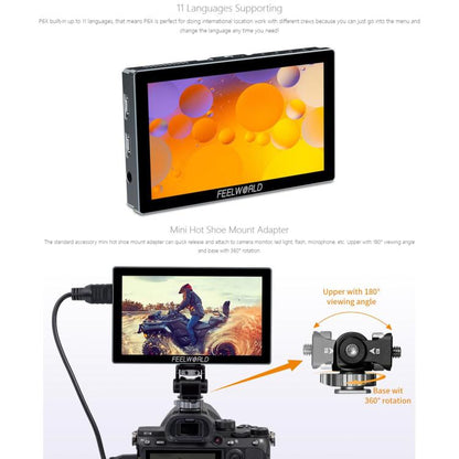 FEELWORLD P6X 5.5 inch Aluminium DSLR Camera Field Monitor Touch Screen 4K HDMI High Brightness 1000nit Monitor, P6X