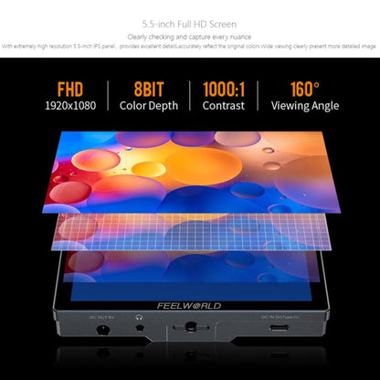 FEELWORLD P6X 5.5 inch Aluminium DSLR Camera Field Monitor Touch Screen 4K HDMI High Brightness 1000nit Monitor, P6X