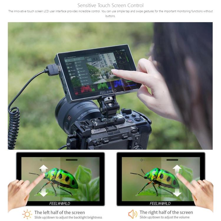 FEELWORLD P6X 5.5 inch Aluminium DSLR Camera Field Monitor Touch Screen 4K HDMI High Brightness 1000nit Monitor, P6X
