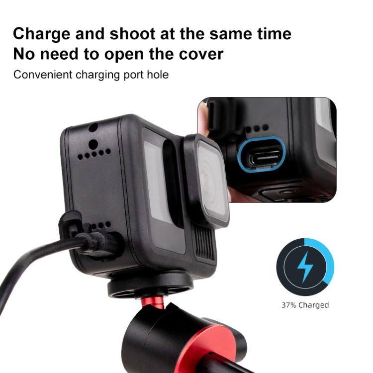 PULUZ ABS Plastic Battery Side Interface Cover with Silicone Plug for GoPro HERO13 Black /12 Black /11 Black /10 Black /9 Black