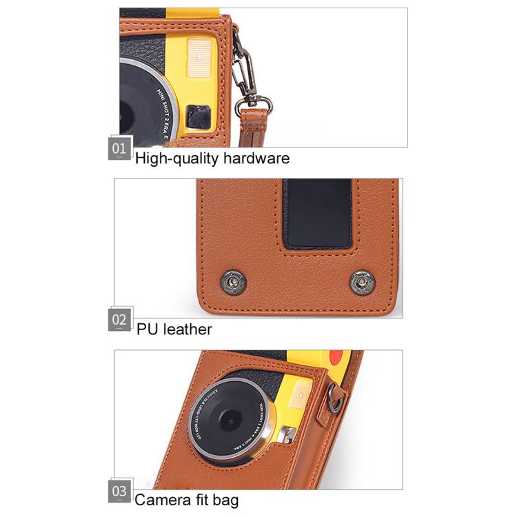 Vertical Full Body Camera Vegan Leather Case Bag with Strap For Kodak MiniShot2 Era MS200, For Kodak MINI SHOT 2 ERA MS200