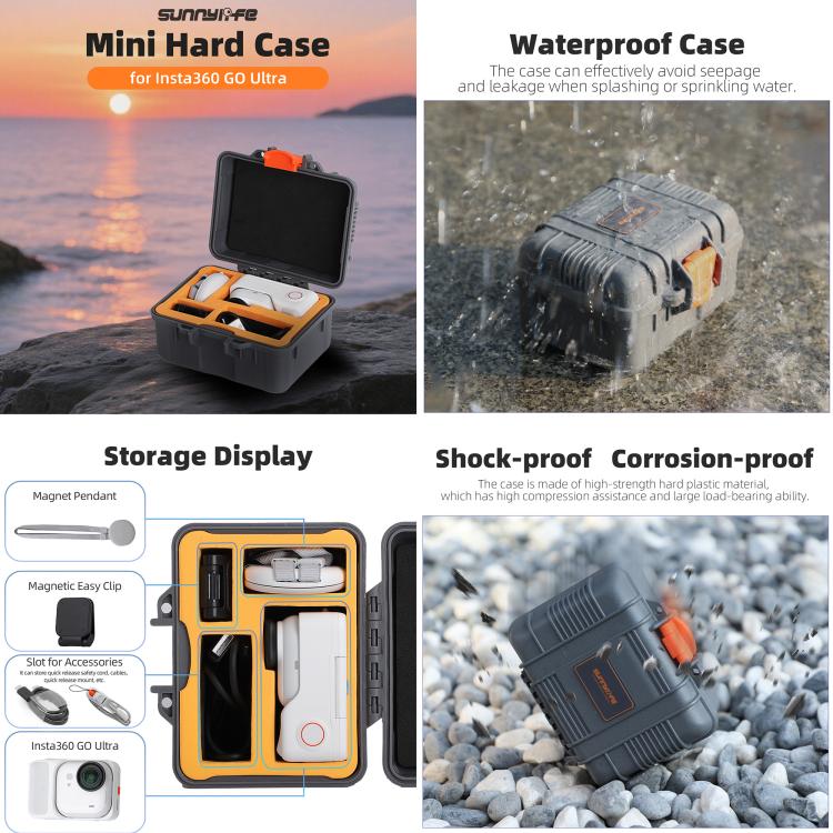 For Insta360 GO Ultra Sunnylife Mini Travel Box Waterproof Carrying Box Shock-proof Hard Shell, For Insta360 GO Ultra