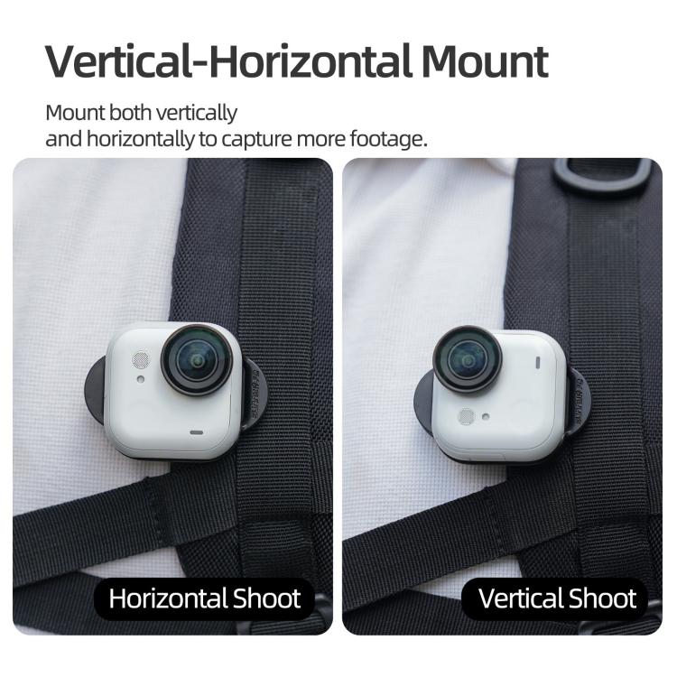 For Insta360 GO Ultra Sunnylife Magnetic Backpack Clip Action Camera Clamp Vertical-Horizontal Mount, For Insta360 GO Ultra Black