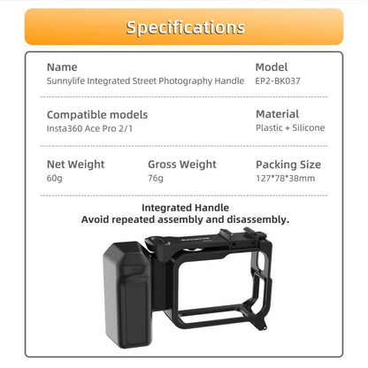 Sunnylife Street Photography Handle Ergonomic Hand Grip Quick Release Shutter Handle for Insta360 Ace Pro 2 / 1, For Insta360 Ace Pro 2 / 1