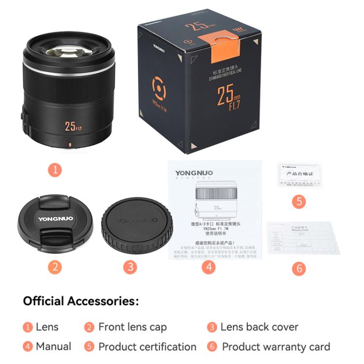 YONGNUO YN25mm F1.7M STM M4/3 Mount Lens for Panasonic / Olympus, YN25mm F1.7M