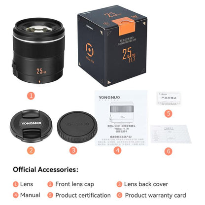 YONGNUO YN25mm F1.7M STM M4/3 Mount Lens for Panasonic / Olympus, YN25mm F1.7M