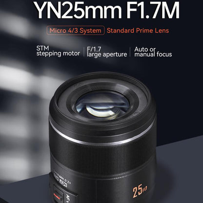 YONGNUO YN25mm F1.7M STM M4/3 Mount Lens for Panasonic / Olympus, YN25mm F1.7M