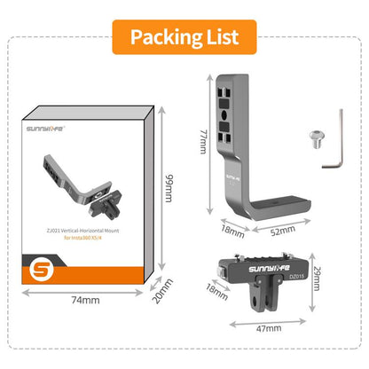 For Insta360 X5 / X4 Sunnylife L-Type Vertical-Horizontal Magnetic Mount with DZ015 Magnetic Adapter Quick Release Mount Adapter Stand