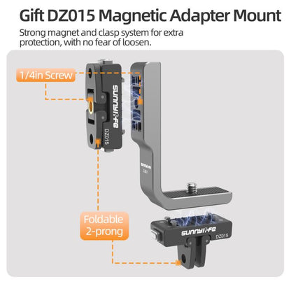 For Insta360 X5 / X4 Sunnylife L-Type Vertical-Horizontal Magnetic Mount with DZ015 Magnetic Adapter Quick Release Mount Adapter Stand