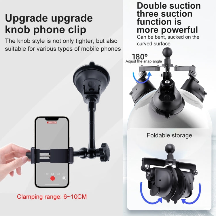 Dual-leg Suction Cup Articulating Friction Magic Arm Phone Clamp Mount, Dual-leg Suction Cup Magic Arm