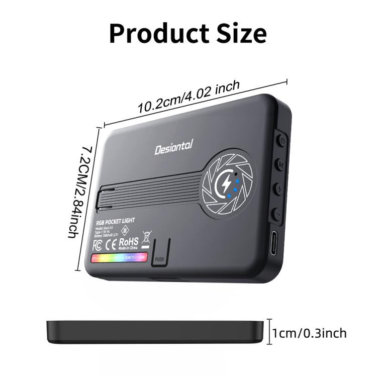 Desiontal iReal-X3 Slim RGB Fill Light 2500K-9000K Pocket LED Video Light, iReal-X3