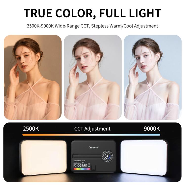 Desiontal iReal-X3 Slim RGB Fill Light 2500K-9000K Pocket LED Video Light, iReal-X3
