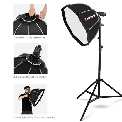 TRIOPO KS65 65cm Speedlite Flash Octagon Parabolic Softbox Diffuser with Bracket Mount Handle for Speedlite, KS65