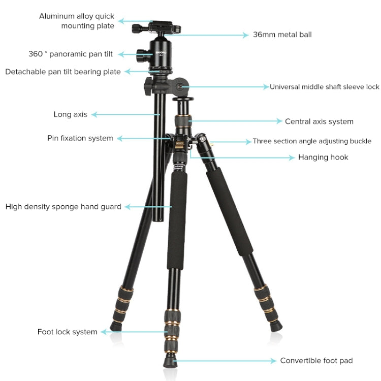 TRIOPO 652 Horizontal Arm Tripod Mount Quick Release Center Column Boom Bracket with Tripod Ball-Head, 652